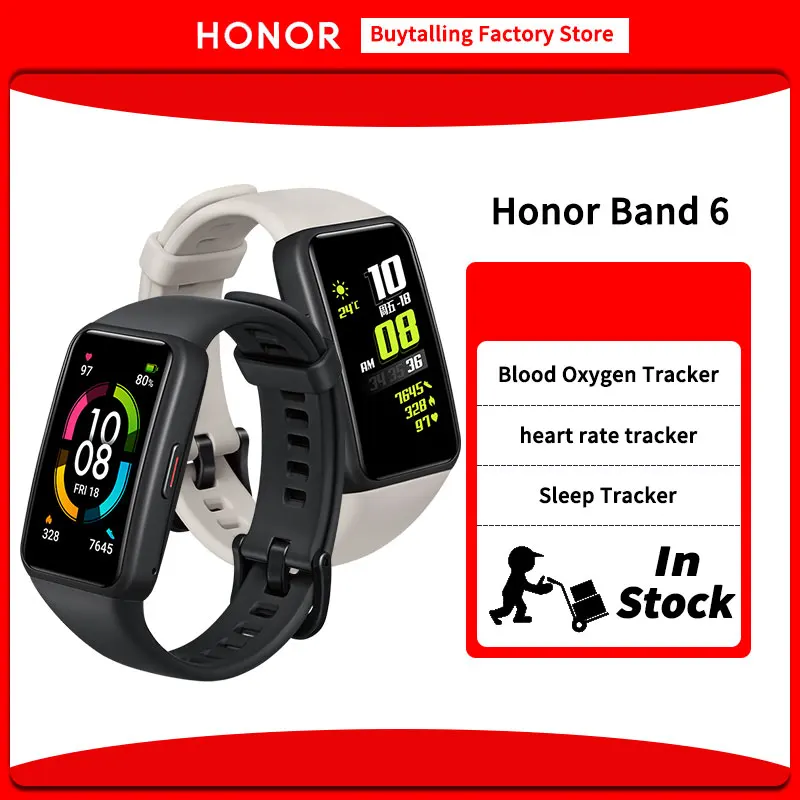 Stock Honor Band 6 Smart Wristband 1.47" AMOLED Color Touchscreen 5ATM Waterproof Blood Oxygen Heart Rate Sleep Nap Stress |