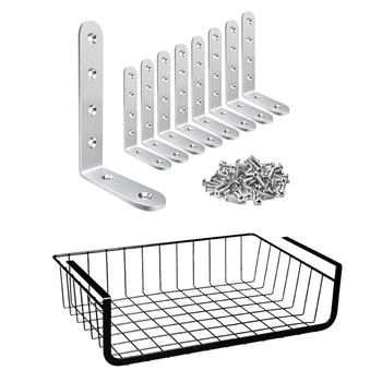 

9 Pcs Storage Rack: 1 Pcs Refrigerator Storage Basket 37x23x13.5CM & 8Pcs Corner Brackets 3 X5 Inch,Right Angle Bracket