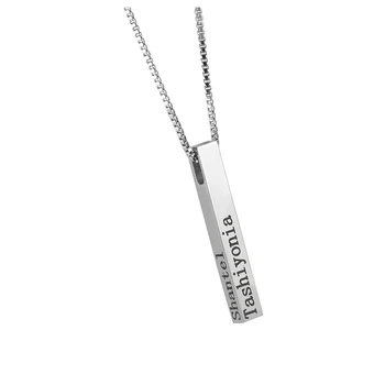 

AILIN Custom Personalized Vertical Bar Necklace Engraved 4-sided Bar Name Necklace Stainless Steel