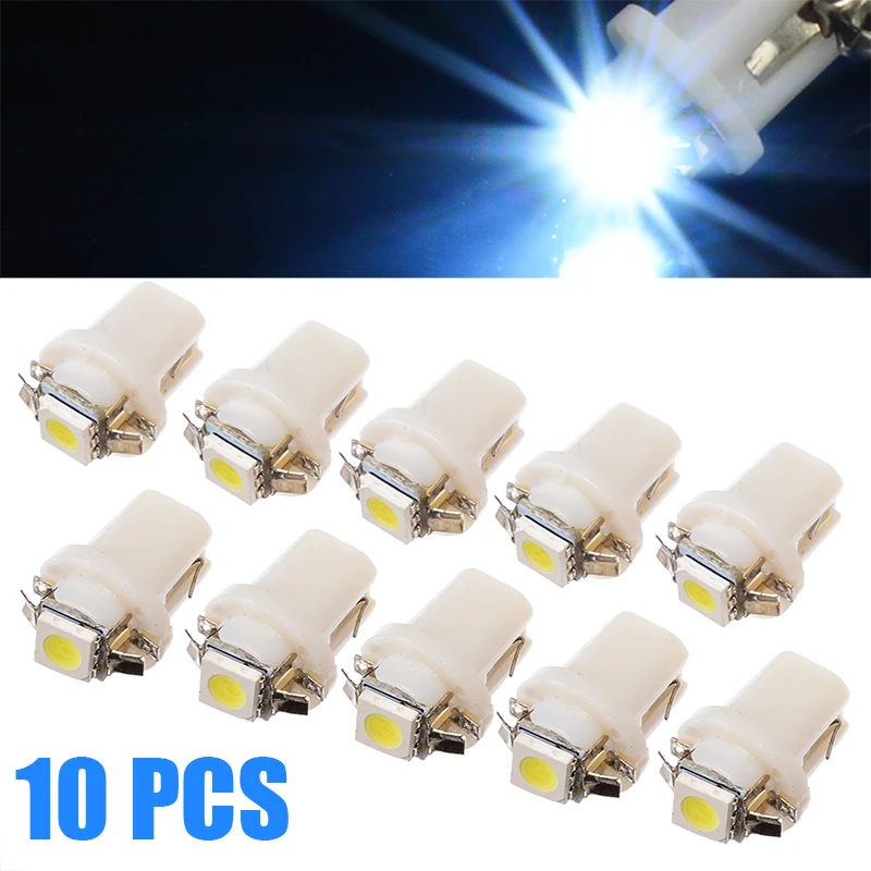 

10pcs T5 B8.3D 5050 1SMD White LED Bulb 6000K DC12 V Car Dashboard Panel Wedge Side Light Auto Indicator Lamp