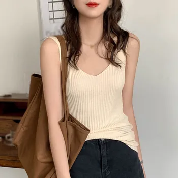 

Summer Korean Style Fashion Wild Simple Solid Color Striped Knitted Vest