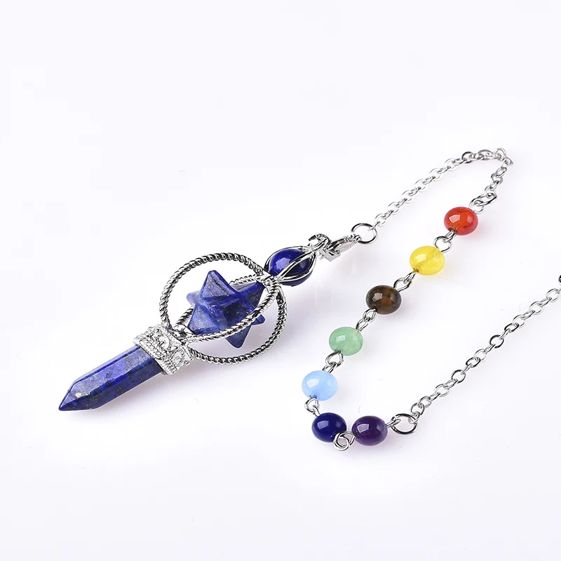 1PC Natural Crystal Small Merkaba Pendulum Pendants Star Class Hexagon Pillar Scepter Reiki Healing Stone Men Women Jewelry Gift 6