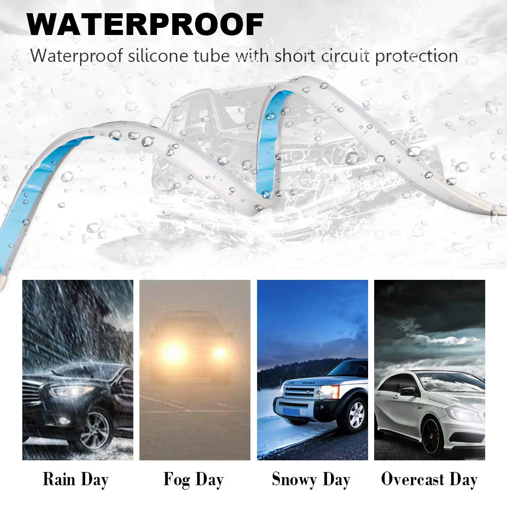 34,5 Cm - Blu Ghiaccio Giallo  2 Strisce LED DRL Da 12 V Per Fari Auto Con Indicatori Di Direzione~p129682593 - Foto 4