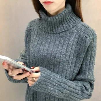 

New high neck sweater in autumn and winter 2020 women's loose Pullover ins super hot thickened knitted base coat
