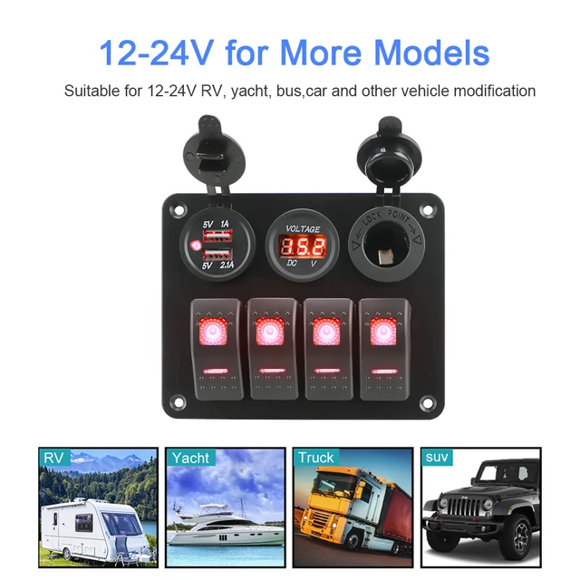 4 Gang 6 Gang 12V/24V Rocker Switch Panel For Car RV Camper Caravans Yacht  Trucks LED Digital Voltmeter Dual USB Port Waterproof - AliExpress