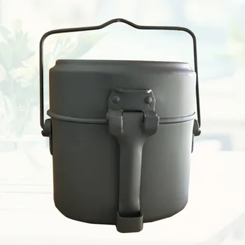 

1 Set Lunch Box Heatable Portable Aluminum 3 in 1 Mess Kit Kettle Pot Canteen for Picnic Travel Outdoors Camping