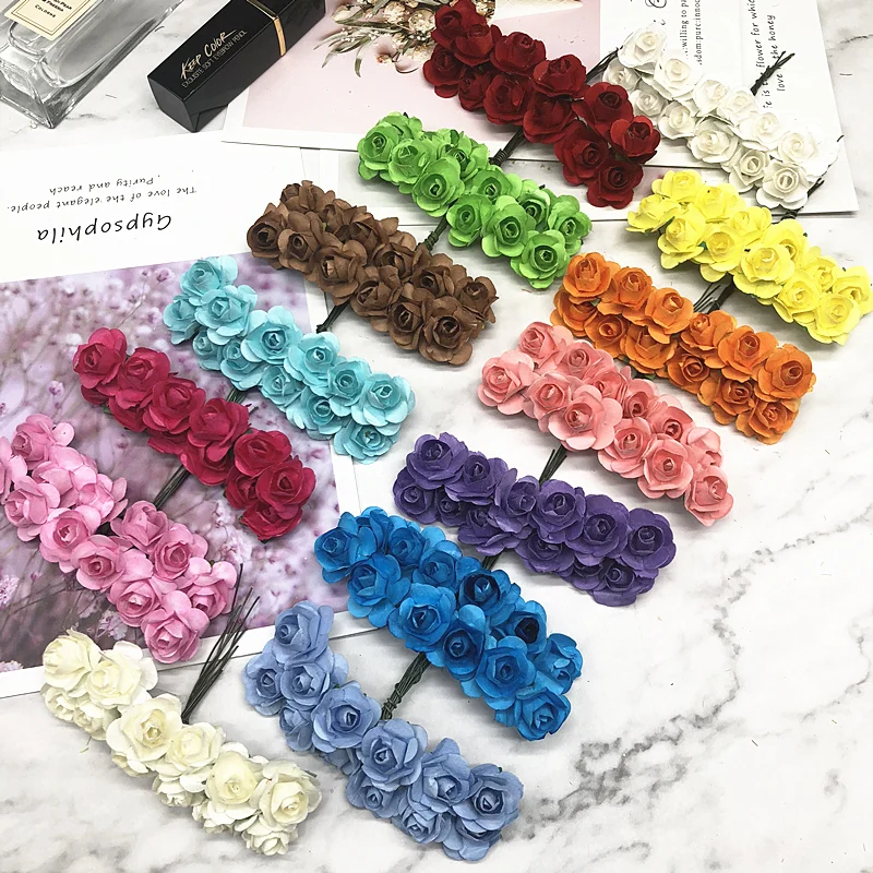 

HINDJEF 24 PCS / 1 cm artificial bouquets of roses paper flowers wedding decoration/DIY wreath wreath collage artificial flowers