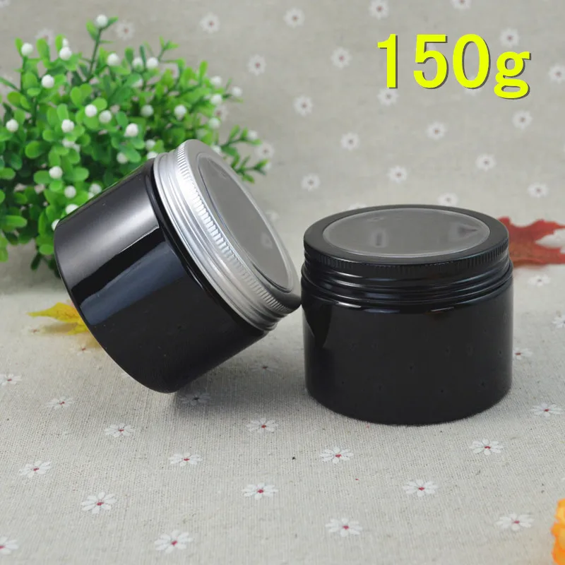 

50pcs/lot 150g Black Plastic Cosmetic Bottle Window Aluminum Cap Refillable Lip Container Hair Wax Jar 150ml #AB43