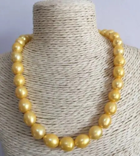 Charming 10-13mm Natural South Sea Golden Pearl Necklace 18" 14K Gold Clasp 