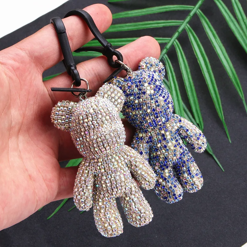 

2019 Cartoon Crystal Bear Key chain Cute Handmade DIY Crystal Bomb Bear Keychains Female Bag Car Pendant Accessories Keyring