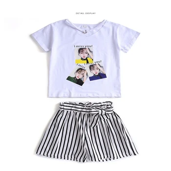 

Girl student printed T-shirt plus vertical shorts suit summer new girl cotton two-piece suit