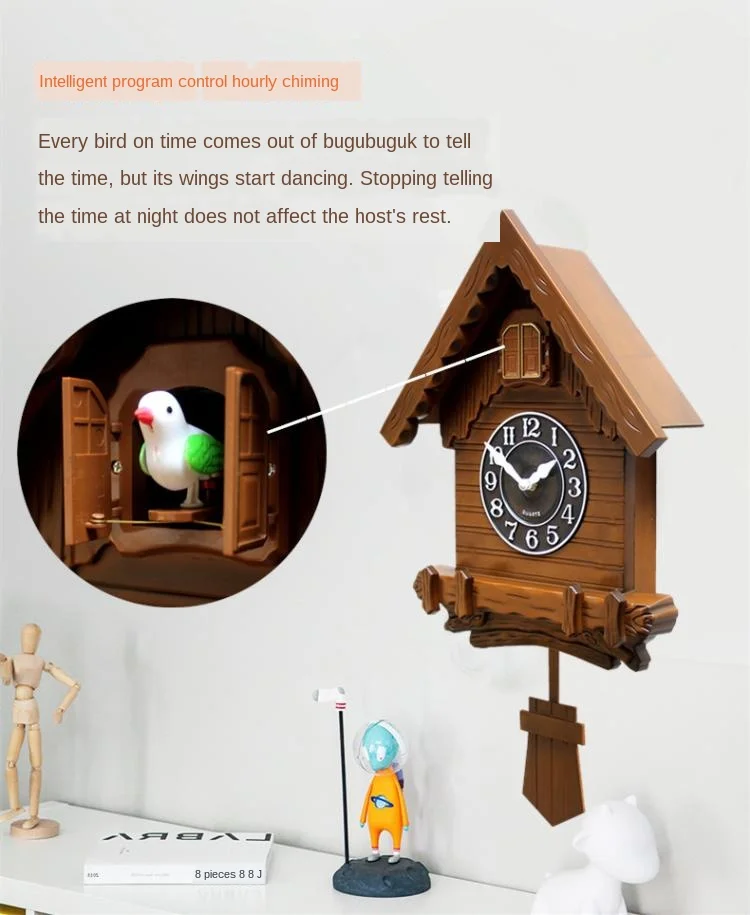 Creative Cuckoo 3D Wall Clock Living Room Cartoon Shabby Chic Clock