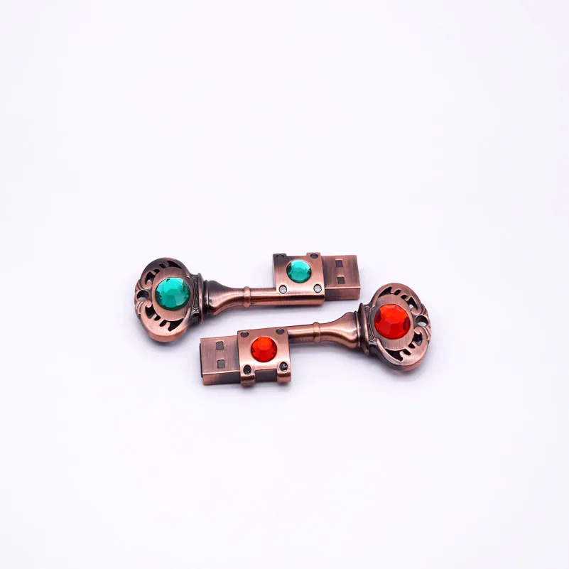 Металлический Ключ форма USB флэш-накопитель 2,0 Флешка 4 ГБ 8 ГБ 16 ГБ 32 ГБ драгоценный камень ручка-накопитель индивидуальный логотип Подарки свадебная фотография