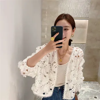 

2020 Embroidered Three-dimensional Flower Hollow Cardigan Female Summer H05148
