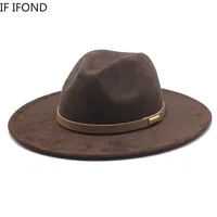 Vintage Suede Wide Brim Felt Fedoras Hats Women Men Western Cowboy Hat Panama Trilby Formal Party Cap 6