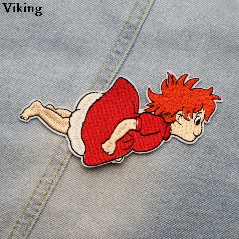 Ponyo on the Cliff Iron On Embroidered Patch Cute Applique Sewing Fabric Stickers For T-shirt Jacket Diy Cartoon Applique G0013