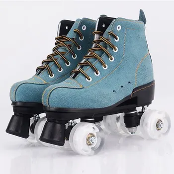 

New style adult double-row skating adult women's four-wheel kraft PU flash roller skates