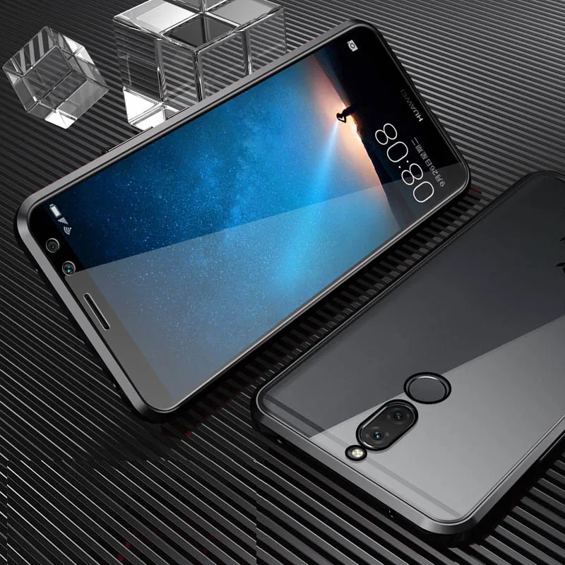 Black Магнитный адсорбционный чехол для huawei Mate 10 Lite Роскошный чехол для huawei Nova 2i Магнитный передний и задний стеклянный чехол - Цвет: Black