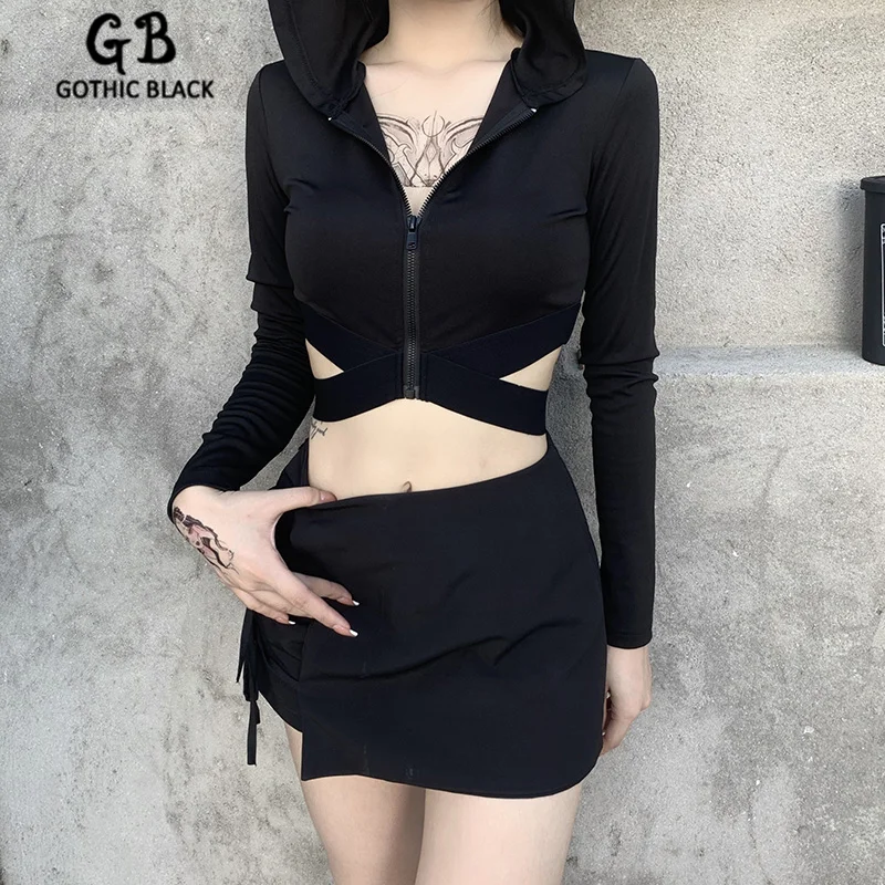 Женский укороченный топ на молнии Gothblack однотонный облегающий Топ с длинным