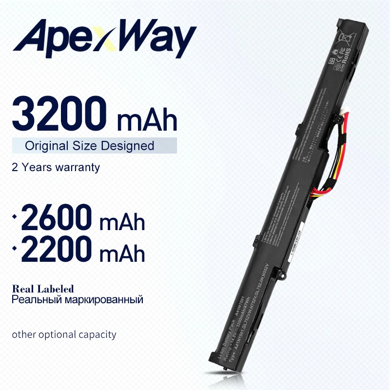 Аккумулятор ApexWay A41N1501 N752VW ZX70V для Asus GL752JW GL752 GL752VL GL752VW N552 N552V N552VW N752 N752V | Компьютеры и