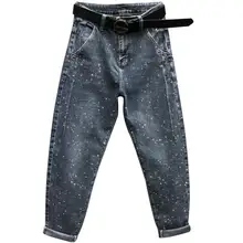 Размера плюс 26-31, Новинка! Модные Стразы со стразами с высокой талией, женские джинсы свободные повседневные джинсы женские штаны-шаровары