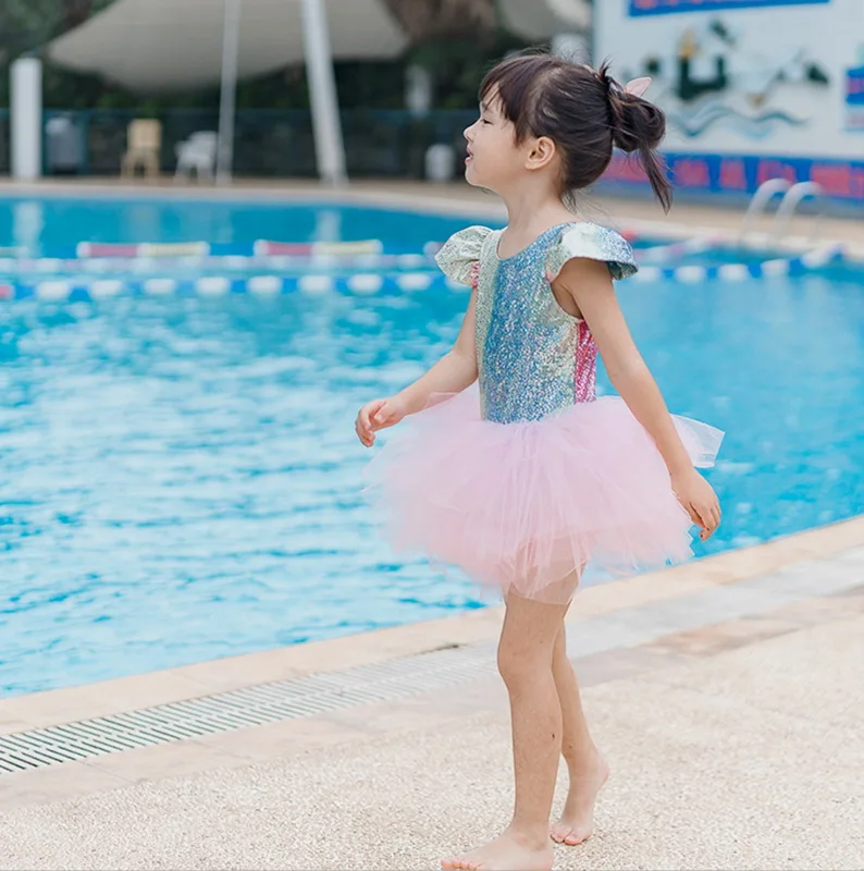 

Retail Rainbow Tulle Kids Swimwear for Girls 2019 Summer New blingbling Swimsuits Child Fashion Swim wear E19054