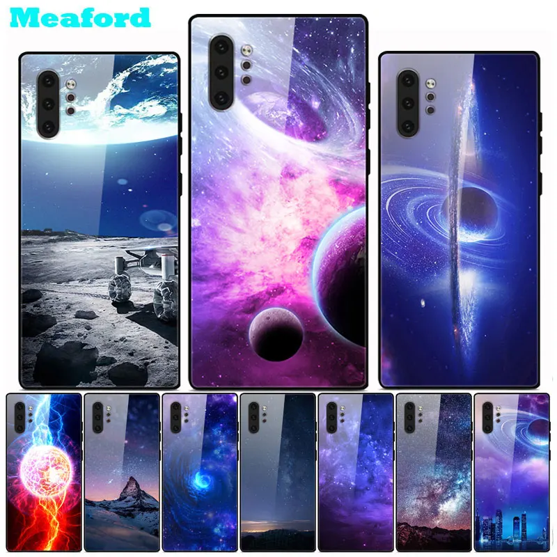 Для samsung Note 10 чехол из закаленного стекла, Жесткий Чехол для телефона, чехол для samsung Galaxy Note 10 Plus TPU бампер, Космический Note10 Pro