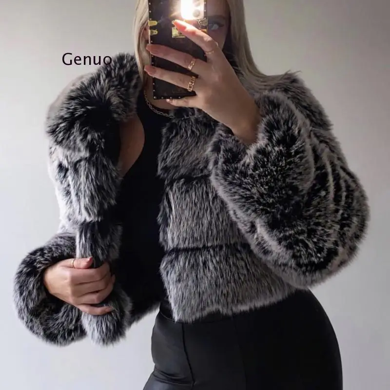 High Quality Cropped Fur Faux Fur Coats And Jackets Women Fluffy Top Coat With Hood Winter Fur Jacket Coat Female 2020 New