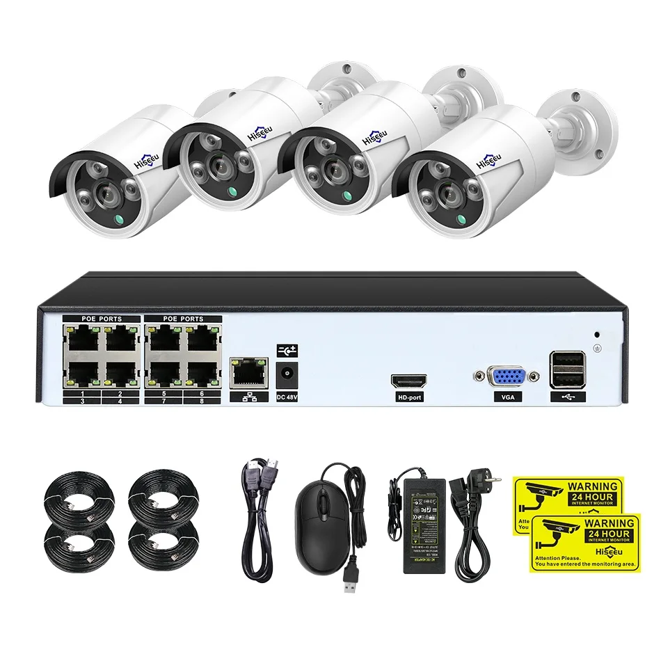 8CH POE NVR комплекты IEEE802.3af 48V CCTV системы 1080P Крытый Открытый камера водонепроницаемый 2MP безопасности видеонаблюдения комплект Hiseeu - Цвет: 8CH NVR 4pcs Cameras