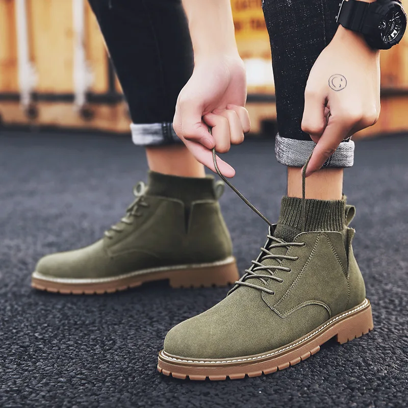 

Martin Boots Men's Winter Casual Hight-top Short Boots Korean-style Trend Line Versatile Men Cotton-padded Shoes wa zi xie