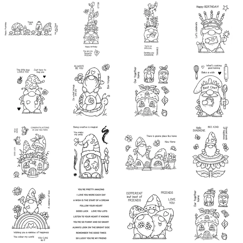 Timbri Trasparenti Gnomi Natalizi Torta Di Compleanno Strisce Felici Arcobaleno Gnome Francobolli Per Album Di Foto Album Di Foto Carta Artigianale 20