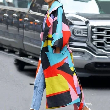 

Women Long Wool Blend Coats 2019 Autumn Winter Long Sleeve Coat Jackets Plus Size Multicolor Print Fashion Women Long Coats
