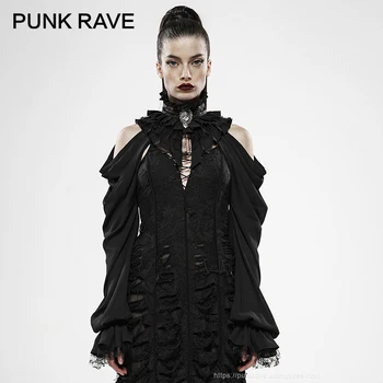 

PUNK RAVE Women's Queen Gift Gorgeous Off Shoulder Shawl Light Chiffon Pleated Lace Removable Fold Flare Sleeves Loose Cape
