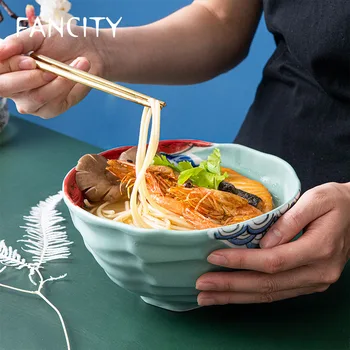 

FANCITY Noodle Bowl Large Bowl Household Bowl Creative Ramen Bowl Rice Bowl Large Bowl Japanese Tableware Ceramic Large Bowl Sou