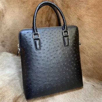 

Authentic Ostrich Skin Man Top-handle Handbag Genuine Exotic Leather Businessmen Working Purse Male Large Shoulder Messenger Bag