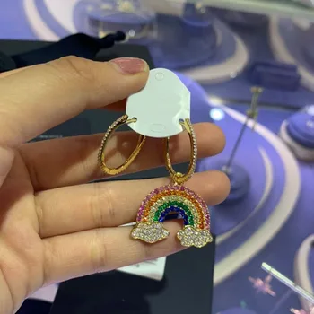 

UMGODLY Yellow Gold Color Asymmetry Rainbow Earrings Colorful Cubic Zirconia Women Fine ARC EN CIEL Jewelry