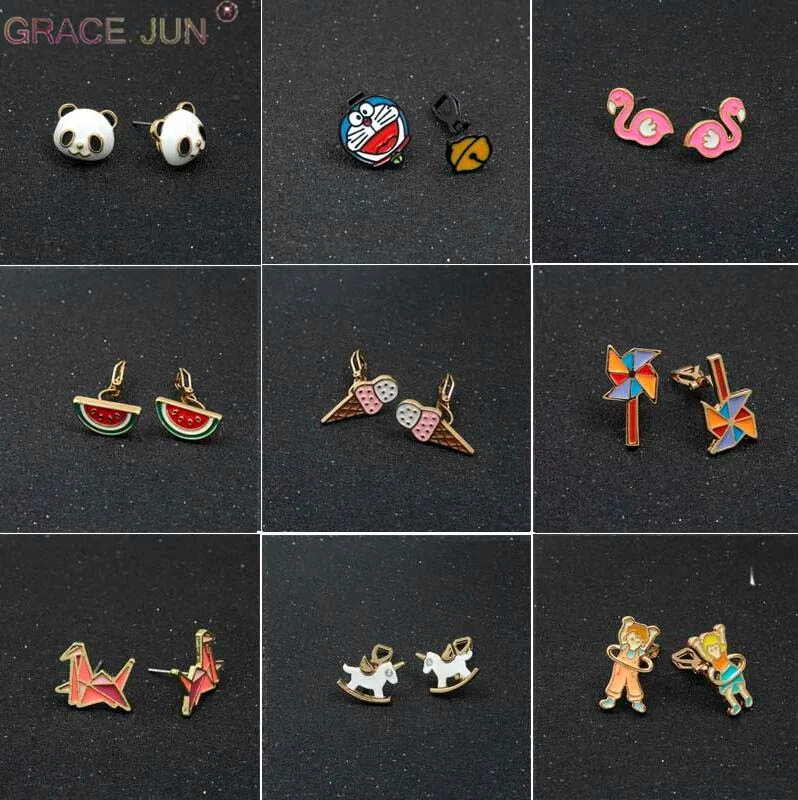 Бренд Grace Jun милые серьги в Корейском стиле с мультяшными животными маленькие Клипсы Серьги и серьги-гвоздики для пирсинга для женщин и девушек очаровательные серьги