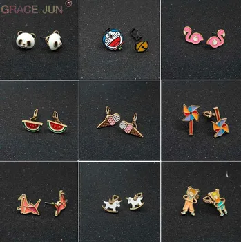 

GRACE JUN 2020 Korea Style Cute Cartoon Animal Small Clip on Earrings and Pierced Stud Earrings for Women Girls Charm Earrings