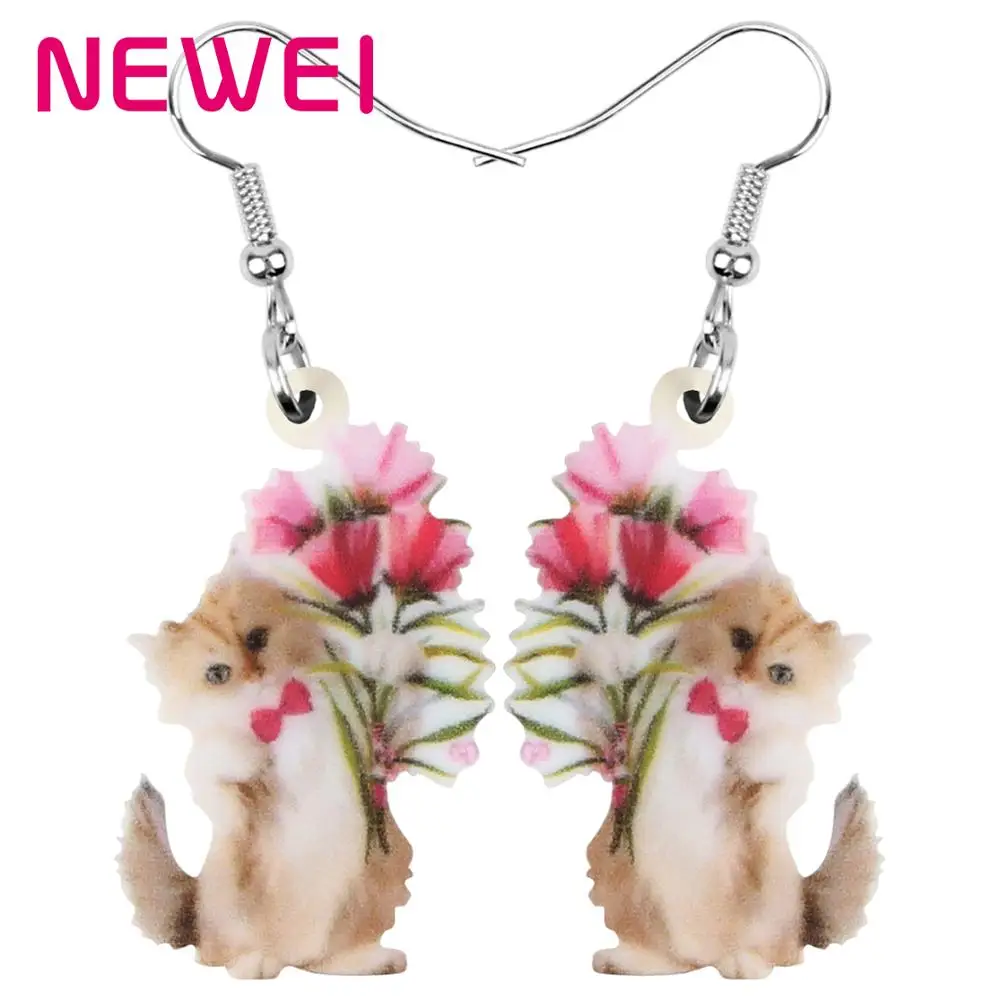 NEWEI Acrylic Valentine's Day Flower Bow-knot Cat Earrings Drop Dangle Jewelry For Women Girls Teen Lovers Charms Gift Accessory |