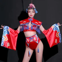 Костюмы для бара Ds, китайский Пекинский фестиваль оперы, Женский певец, Dj Ds танцор, сексуальное бикини, Одежда для танцев, Рейв, праздничная одежда DN4820