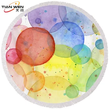 

Colorful Microfiber Round Beach Towel Indian Flower Tassels Thick Serviette Quick Compressed Towel Tapestry Yoga Mat