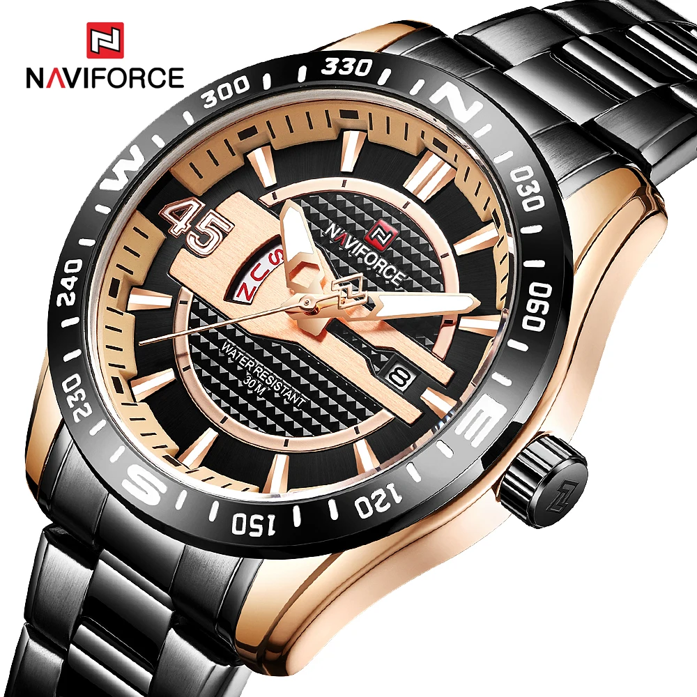 Часы наручные NAVIFORCE Мужские кварцевые водонепроницаемые брендовые Роскошные в