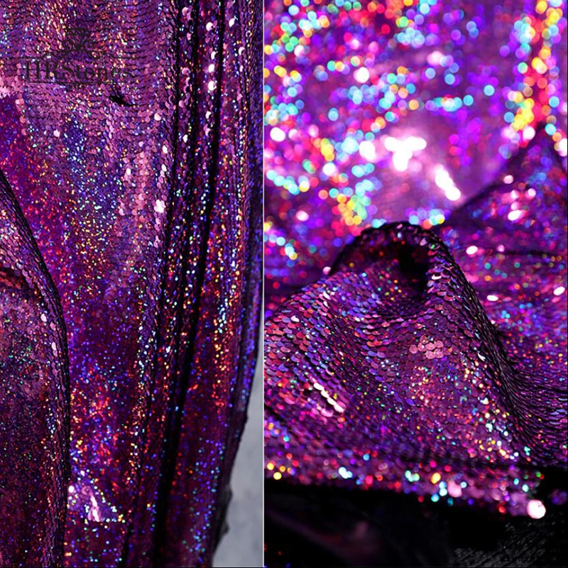 

Crystal Purple Double-sided Two-tone Metal Texture Small Fish Scale Sequins Fabric High-grade Mesh Clothing Designer Fabric