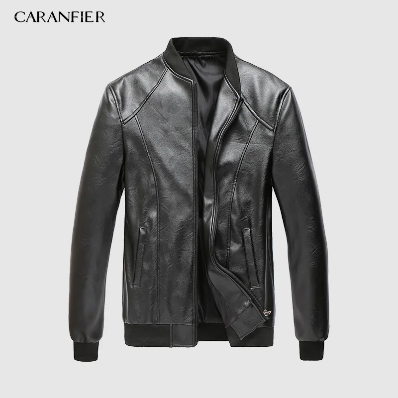 Мужская кожаная куртка CARANFIER Классическая тонкая байкерская из искусственной
