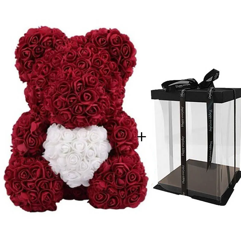 dark red white box Дропшиппинг 40 см мыло Пена розовый медведь с светодиодный светильник подарочная карта в подарочной коробке для Дня святого Валентина и Girldfriend - Цвет: dark red white box