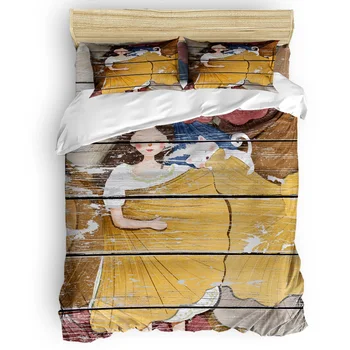 

Wood Grain Autumn Ginkgo Leaf Lazy Girl Kitten Duvet Cover Set 2/3/4pcs Bedding Set Bed Sheet Pillowcases Cover Set