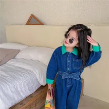 Mono vaquero de manga larga para niño y niña, Peto vaquero de moda, pantalones vaqueros para niño pequeño, ropa de otoño, novedad de primavera 2022