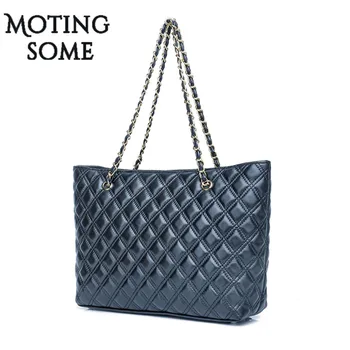 

Luxury Genuine Leather Women Tote Bag Top Quality Sheep Leather Diamonds Lattice with Chain Fashion Female Shoulder Bag 2020 New