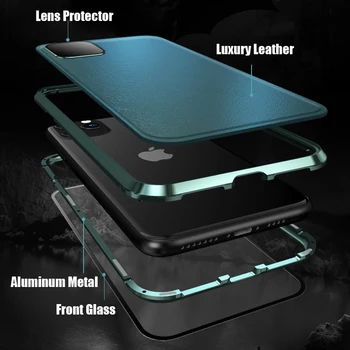 

Luxury Magnetic Metal Leather Glass Case For iPhone 11 Pro Max iPhone11 360 Full Body Protective Lens Protector Magnet Covers On