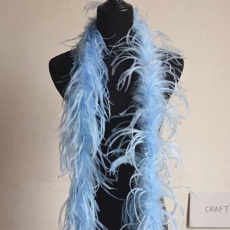 light blue Красивые 2 м 1 полосы натуральные перья страуса боа качество пушистые костюмы/отделка для вечерние/костюм/шаль/доступны - Цвет: light blue